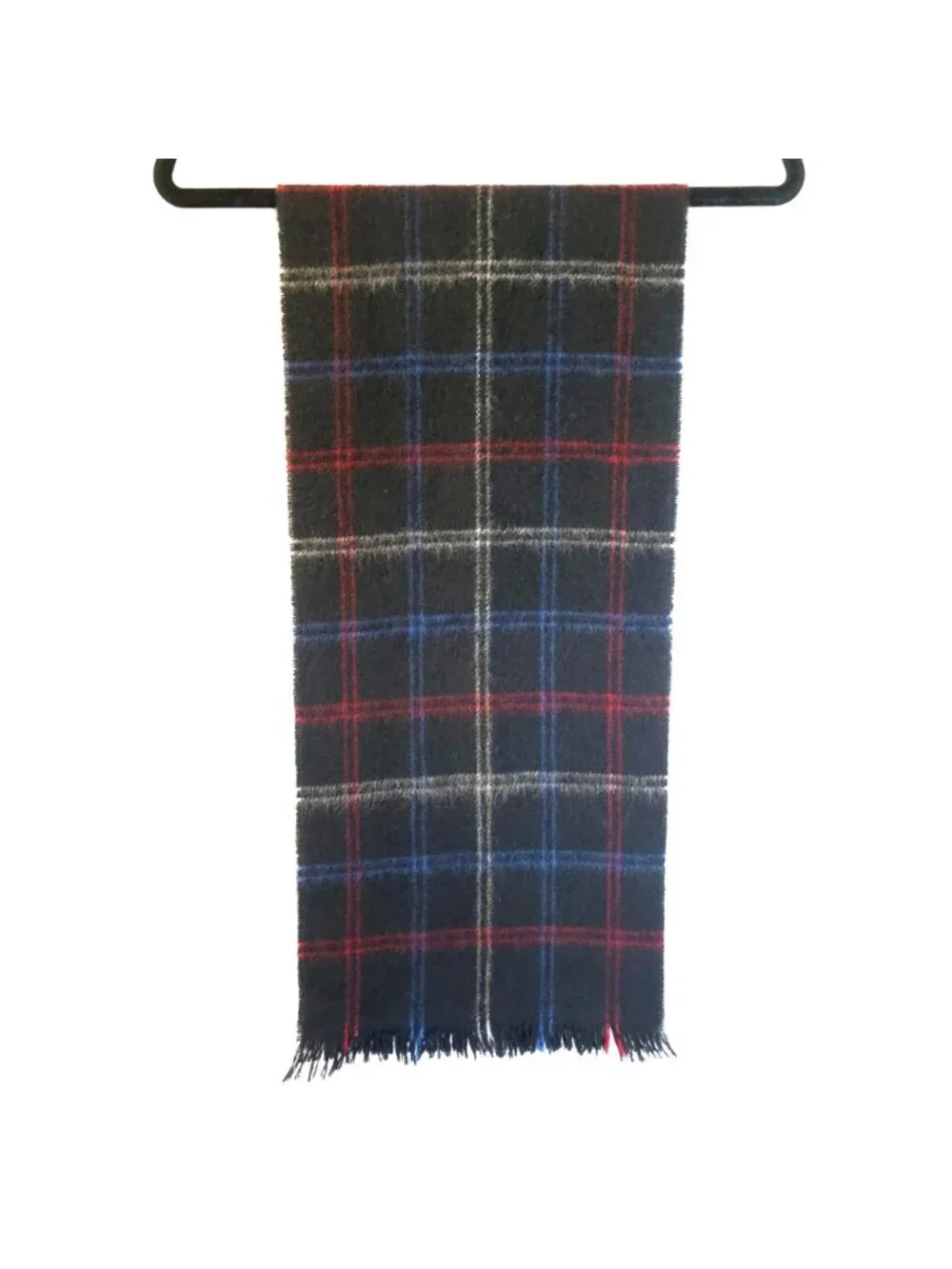 Vtg Wool Mohair Tartan Plaid Muffler Scarf Fringe Blue Red Black Academia Check